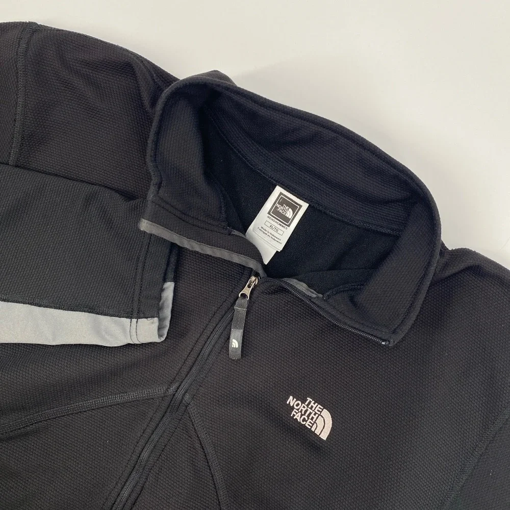 The North Face Quarter 1/4 Zip Pullover Mens XL Black Gray Grid Fleece Thumbhole